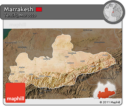Satellite 3D Map of Marrakesh, darken