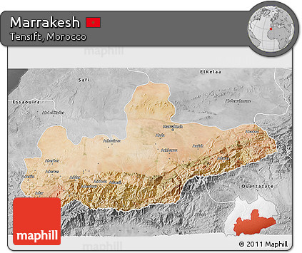 Satellite 3D Map of Marrakesh, desaturated
