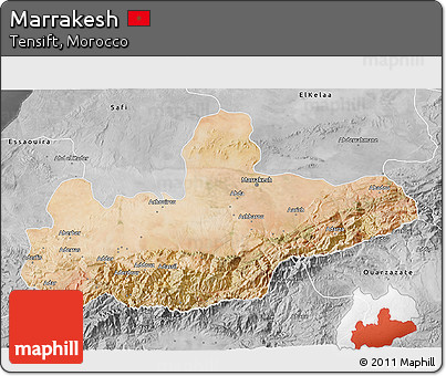 Satellite 3D Map of Marrakesh, desaturated