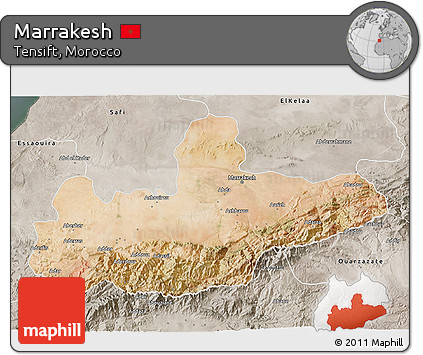 Satellite 3D Map of Marrakesh, semi-desaturated