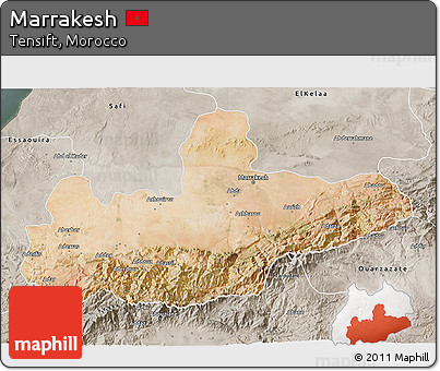 Satellite 3D Map of Marrakesh, semi-desaturated