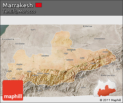 Satellite 3D Map of Marrakesh, semi-desaturated