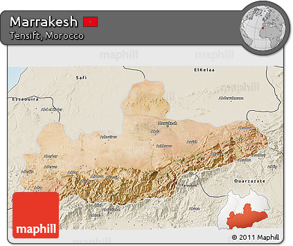 Satellite 3D Map of Marrakesh, shaded relief outside