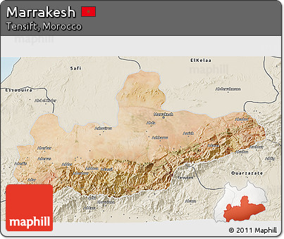 Satellite 3D Map of Marrakesh, shaded relief outside