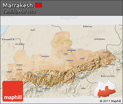 Satellite 3D Map of Marrakesh, shaded relief outside