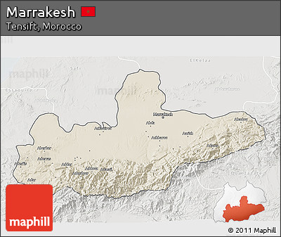 Shaded Relief 3D Map of Marrakesh, lighten, semi-desaturated