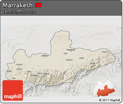 Shaded Relief 3D Map of Marrakesh, lighten, semi-desaturated