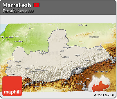 Shaded Relief 3D Map of Marrakesh, physical outside