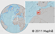 Gray Location Map of Marrakesh, within the entire country, hill shading