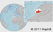 Gray Location Map of Marrakesh, highlighted parent region, hill shading