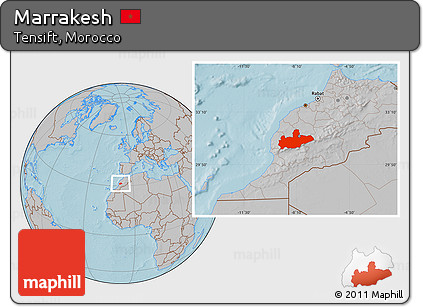 Gray Location Map of Marrakesh, hill shading