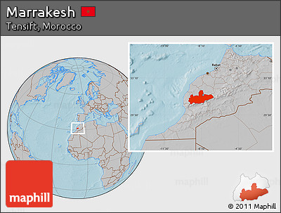 Gray Location Map of Marrakesh, hill shading