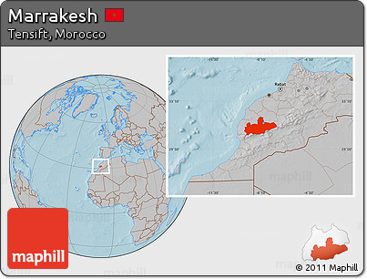 Gray Location Map of Marrakesh, hill shading