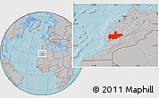 Gray Location Map of Marrakesh, hill shading
