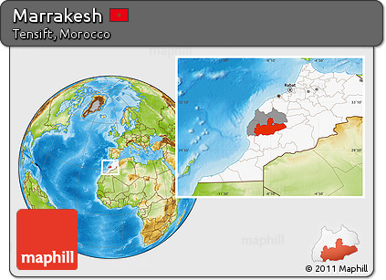 Physical Location Map of Marrakesh, highlighted country, highlighted parent region