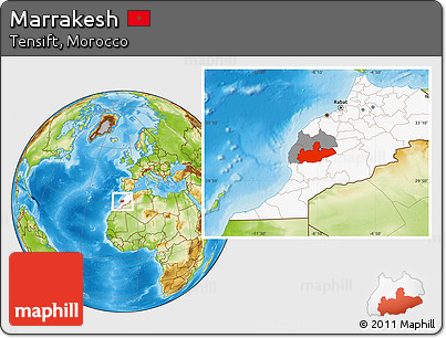 Physical Location Map of Marrakesh, highlighted country, highlighted parent region