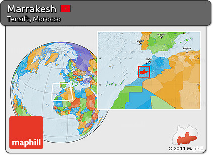 Political Location Map of Marrakesh, within the entire country