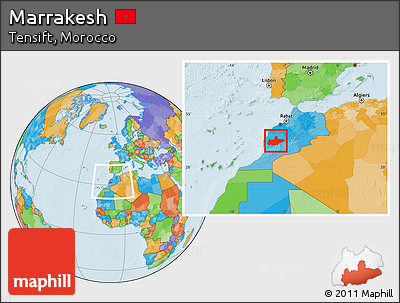 Political Location Map of Marrakesh, within the entire country