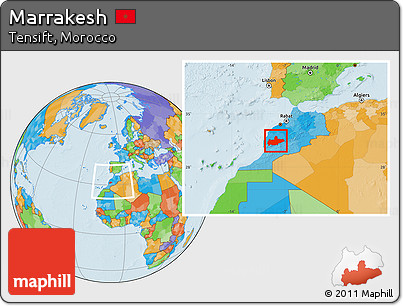 Political Location Map of Marrakesh, within the entire country