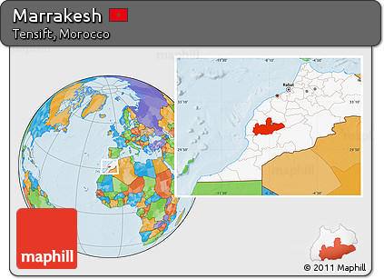 Political Location Map of Marrakesh, highlighted country