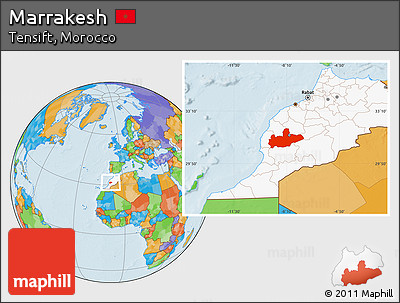Political Location Map of Marrakesh, highlighted country