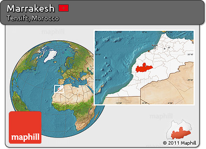 Satellite Location Map of Marrakesh, highlighted country