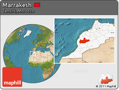 Satellite Location Map of Marrakesh, highlighted country