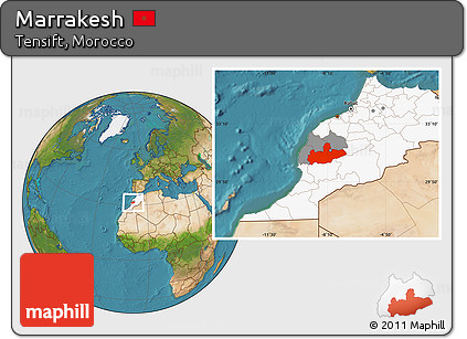 Satellite Location Map of Marrakesh, highlighted country, highlighted parent region