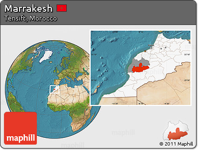 Satellite Location Map of Marrakesh, highlighted country, highlighted parent region