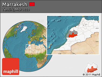 Satellite Location Map of Marrakesh, highlighted country, highlighted parent region