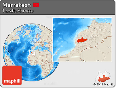 Shaded Relief Location Map of Marrakesh