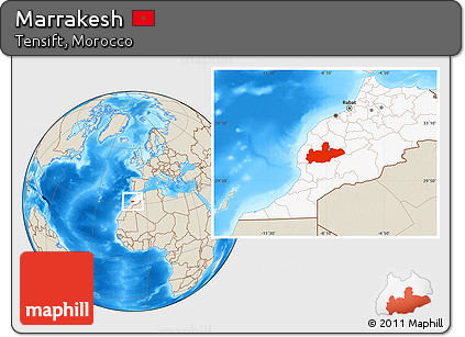 Shaded Relief Location Map of Marrakesh, highlighted country