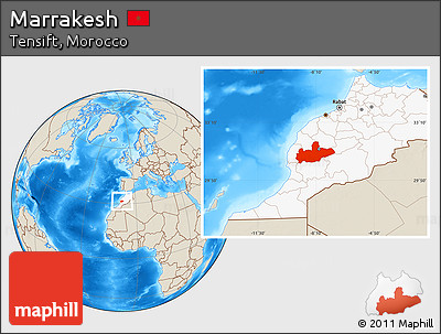 Shaded Relief Location Map of Marrakesh, highlighted country