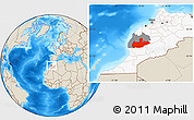 Shaded Relief Location Map of Marrakesh, highlighted country, highlighted parent region