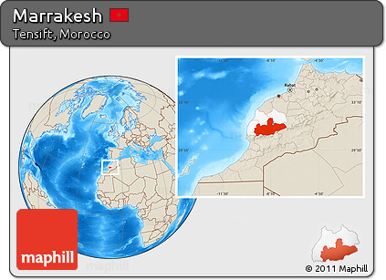 Shaded Relief Location Map of Marrakesh, highlighted parent region
