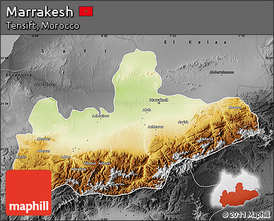 Physical Map of Marrakesh, darken, desaturated