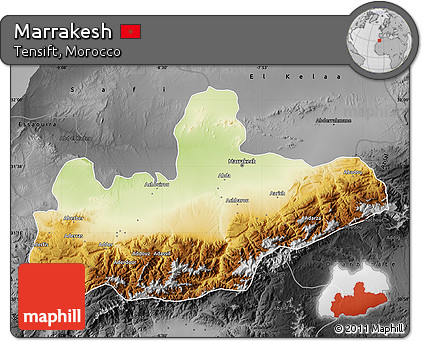 Physical Map of Marrakesh, darken, desaturated