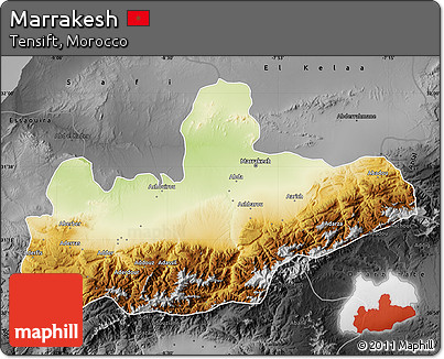 Physical Map of Marrakesh, darken, desaturated