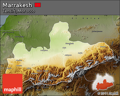 Physical Map of Marrakesh, darken