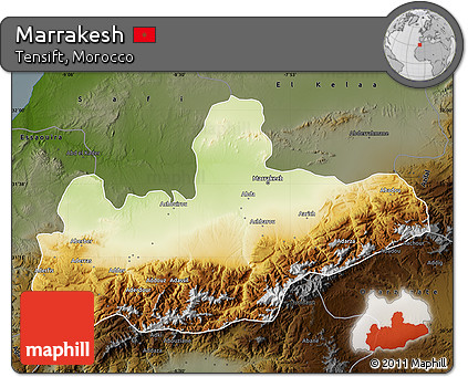 Physical Map of Marrakesh, darken