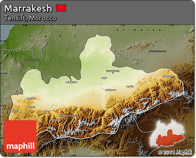 Physical Map of Marrakesh, darken