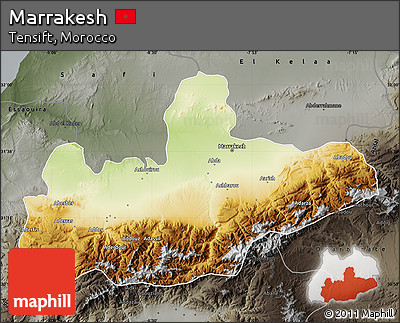 Physical Map of Marrakesh, darken, semi-desaturated