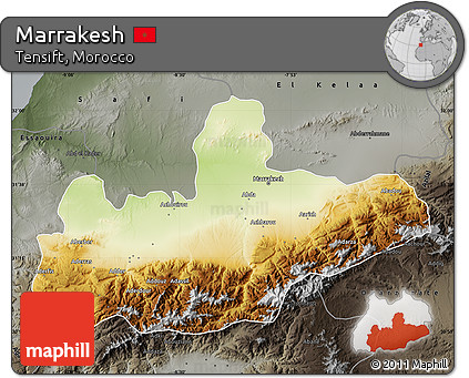 Physical Map of Marrakesh, darken, semi-desaturated