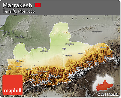 Physical Map of Marrakesh, darken, semi-desaturated