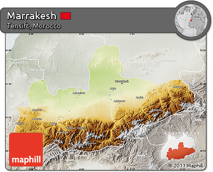 Physical Map of Marrakesh, lighten, semi-desaturated