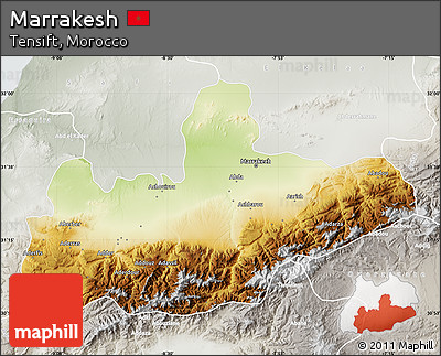 Physical Map of Marrakesh, lighten, semi-desaturated