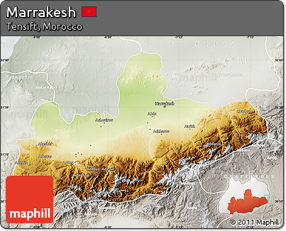 Physical Map of Marrakesh, lighten, semi-desaturated