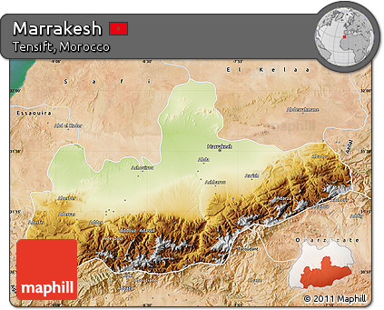 Physical Map of Marrakesh, satellite outside