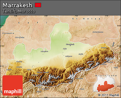 Physical Map of Marrakesh, satellite outside