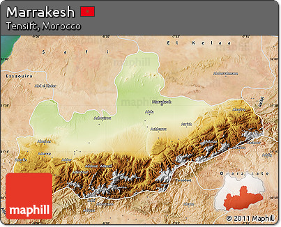 Physical Map of Marrakesh, satellite outside